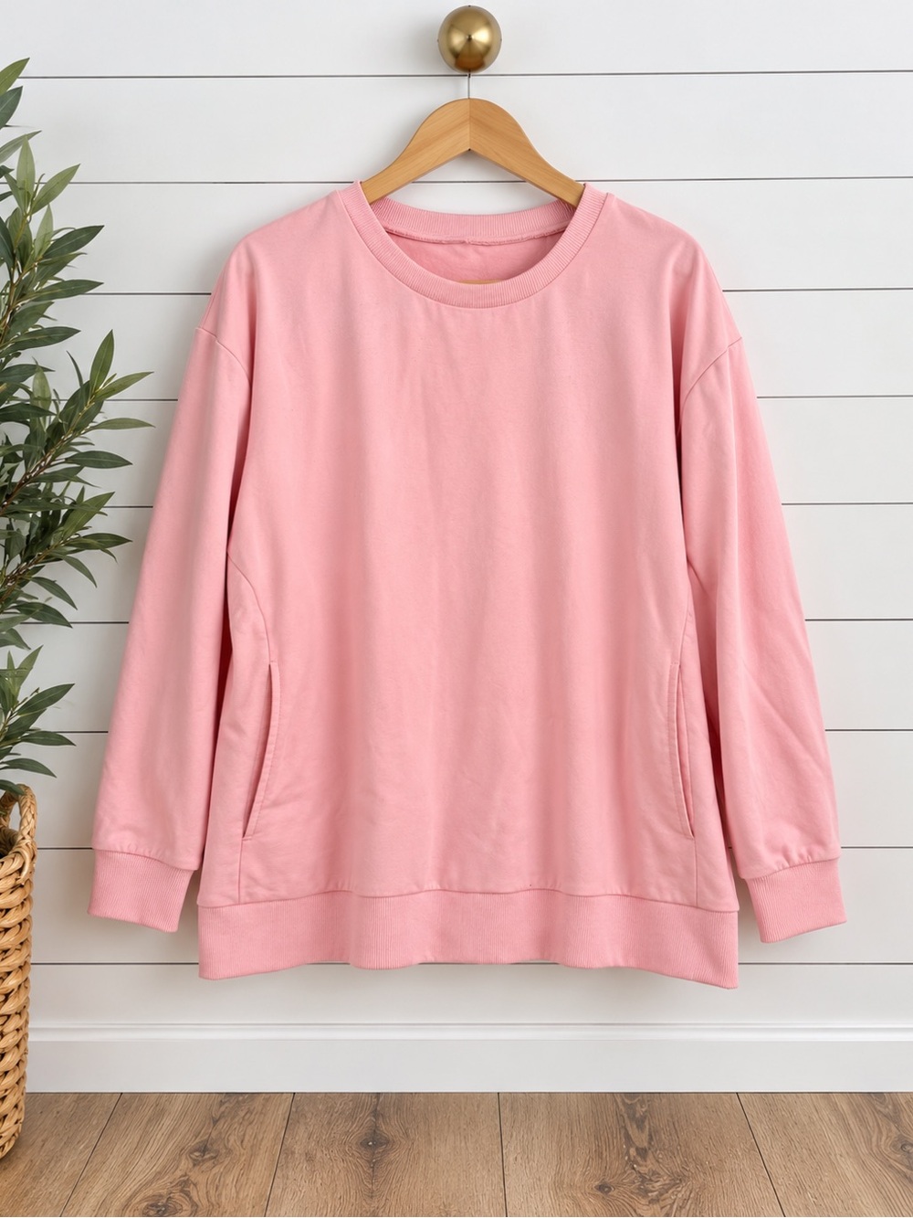 🩷 Pink Cotton Stretch Pocket Sweatshirt Size XL Cozy Casual Pullover